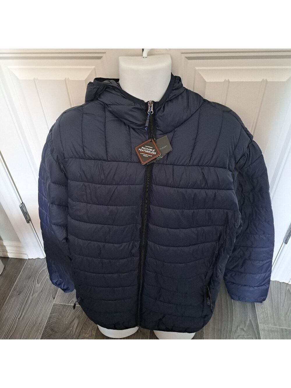 NWT Hawke & Co Men’s Featherless Fill Puffer lightweight hooded packable blue XL